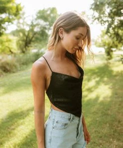 MABLE Joelle Leopard Satin Crop Top- Black