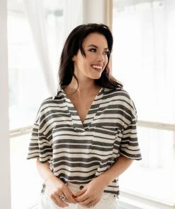 BT BEST SELLERS Aston Striped Collared Knit Top 16 BT BEST SELLERS Aston Striped Collared Knit Top