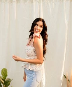 MADE WITH LOVE TOPS Presley Floral Smocked Tie Top