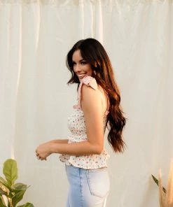 MADE WITH LOVE TOPS Presley Floral Smocked Tie Top