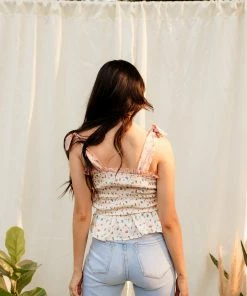 MADE WITH LOVE TOPS Presley Floral Smocked Tie Top