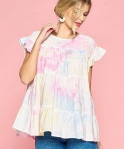 ODDI Tie Dye Tiered Babydoll Top