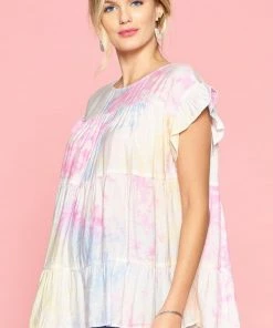ODDI Tie Dye Tiered Babydoll Top