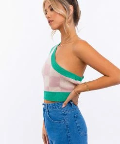 LE LIS TOPS Cope Checkered One Shoulder Top 10 LE LIS TOPS Cope Checkered One Shoulder Top