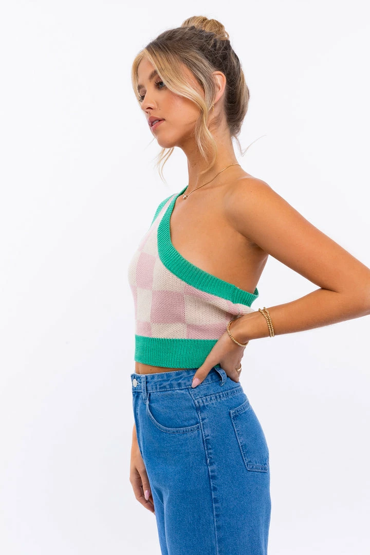 LE LIS TOPS Cope Checkered One Shoulder Top 6 LE LIS TOPS Cope Checkered One Shoulder Top