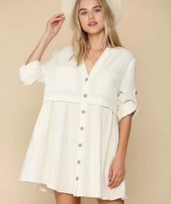 BT Yolanda Cotton Button Down Babydoll Dress BRIDAL