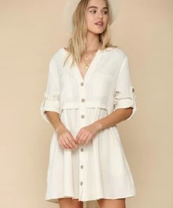 BT Yolanda Cotton Button Down Babydoll Dress BRIDAL