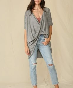 BT MADE IN THE USA Josephine Twist Front Knit Top - Grey