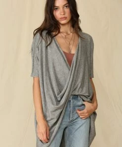 BT MADE IN THE USA Josephine Twist Front Knit Top - Grey