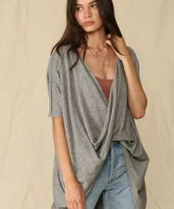 BT MADE IN THE USA Josephine Twist Front Knit Top - Grey