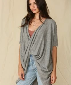 BT MADE IN THE USA Josephine Twist Front Knit Top - Grey