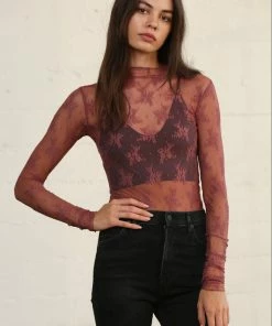 BT TOPS Sweet Mary Sheer Lace Top - Dark Mauve