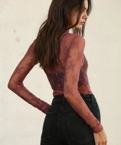 BT TOPS Sweet Mary Sheer Lace Top - Dark Mauve