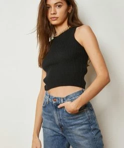 BT Piper Ribbed Cropped Tank Top - Black