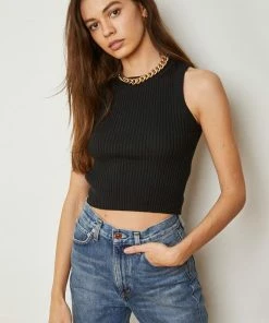 BT Piper Ribbed Cropped Tank Top - Black
