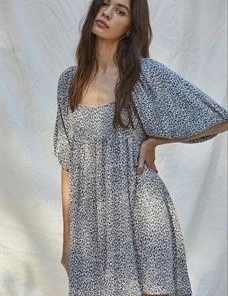 BT Jerri Leopard Puff Sleeve Babydoll Dress
