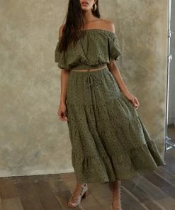 BT MATCHING SETS Mindy Cotton Eyelet Tiered Midi Skirt