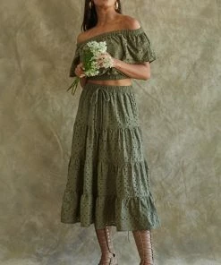 BT MATCHING SETS Mindy Cotton Eyelet Tiered Midi Skirt