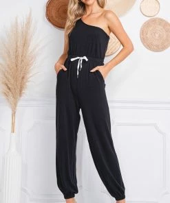MADE WITH LOVE May Pocketed One Shoulder Drawstring Jumpsuit
