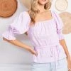 MADE WITH LOVE Jazmine Puff Sleeve Peplum Top - Pink 2 MADE WITH LOVE Jazmine Puff Sleeve Peplum Top - Pink