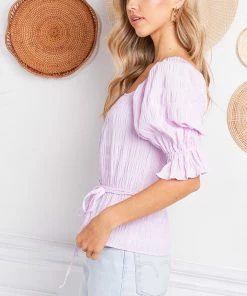 MADE WITH LOVE Jazmine Puff Sleeve Peplum Top - Pink