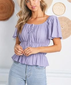 MADE WITH LOVE TOPS Charlene Ruched Blouse Top