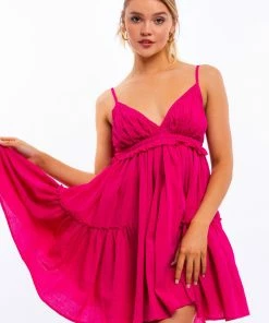 LE LIS Gracie Cotton Babydoll Dress - Hot Pink