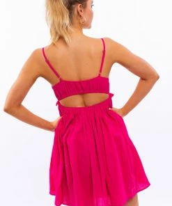 LE LIS Gracie Cotton Babydoll Dress - Hot Pink