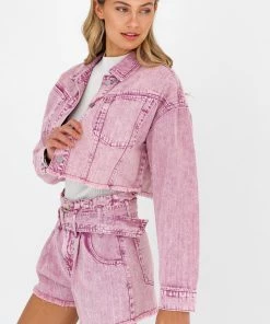 LE LIS MATCHING SETS Lizzie Acid Wash Paper Bag Shorts