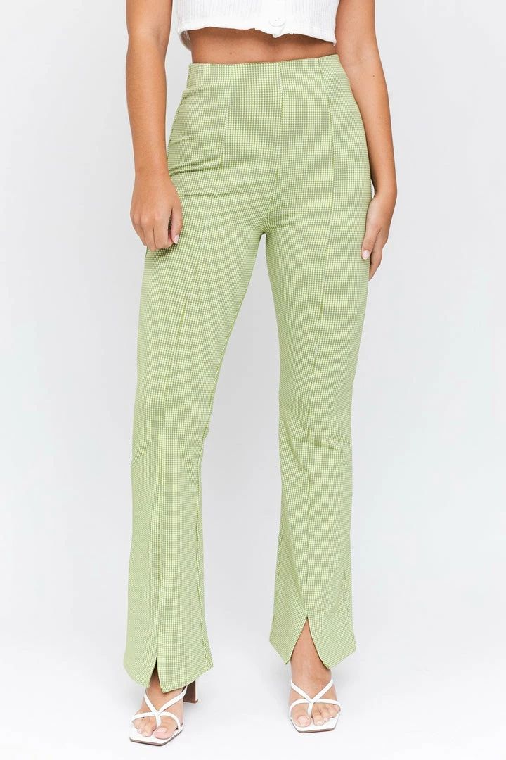 LE LIS Wait Up Knit Gingham Slit Front Pants 10 LE LIS Wait Up Knit Gingham Slit Front Pants