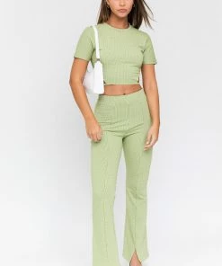 LE LIS Wait Up Knit Gingham Slit Front Pants 27 LE LIS Wait Up Knit Gingham Slit Front Pants