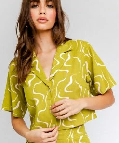 LE LIS Exposition Linen Abstract Crop Top MATCHING SETS