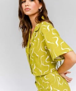 LE LIS Exposition Linen Abstract Crop Top MATCHING SETS