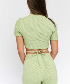 LE LIS Wait Up Knit Gingham Cut Out Crop Top MATCHING SETS