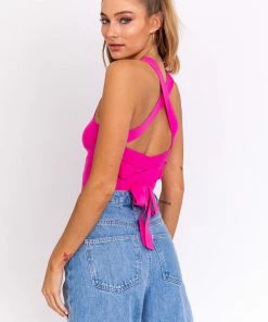 LE LIS BEST SELLERS Tina Tie Back Crop Top - Hot Pink