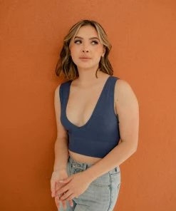 BT Jolie Ribbed Seamless Crop Top - Marine