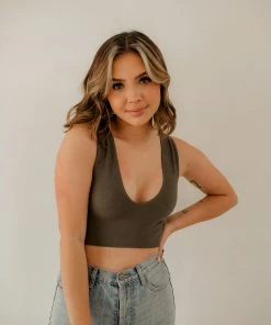 BT Jolie Ribbed Seamless Crop Top - Moss