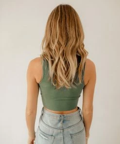 BT Jolie Ribbed Seamless Crop Top - Dark Sage TOPS