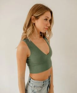 BT Jolie Ribbed Seamless Crop Top - Dark Sage TOPS