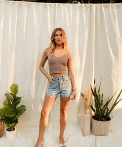 BT TOPS Izzy Ribbed Crop Tank - Espresso