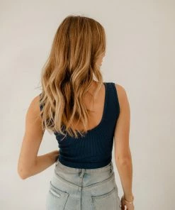 BT Izzy Ribbed Crop Tank - Navy TOPS
