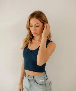 BT Izzy Ribbed Crop Tank - Navy TOPS