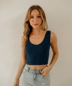 BT Izzy Ribbed Crop Tank - Navy TOPS