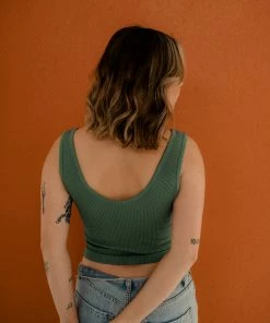 BT Izzy Ribbed Crop Tank - Dark Sage TOPS