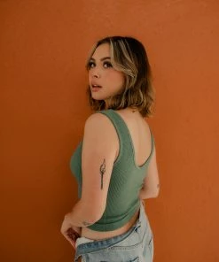 BT Izzy Ribbed Crop Tank - Dark Sage TOPS