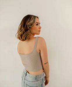 BT TOPS Bri Square Neck Ribbed Brami - Chrome