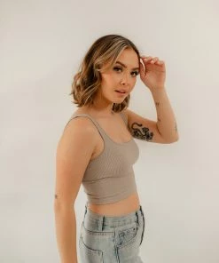 BT TOPS Bri Square Neck Ribbed Brami - Chrome