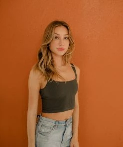 BT Bri Square Neck Ribbed Brami - Moss TOPS