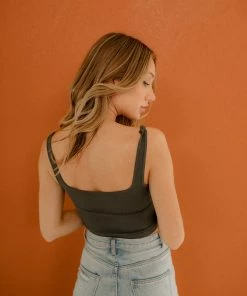 BT Bri Square Neck Ribbed Brami - Moss TOPS