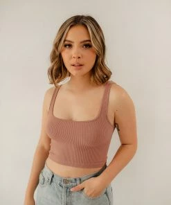 BT Bri Square Neck Ribbed Brami - Vintage Mauve